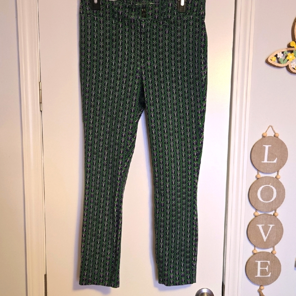 Anthropologie Green Patterned Skinny Jeans